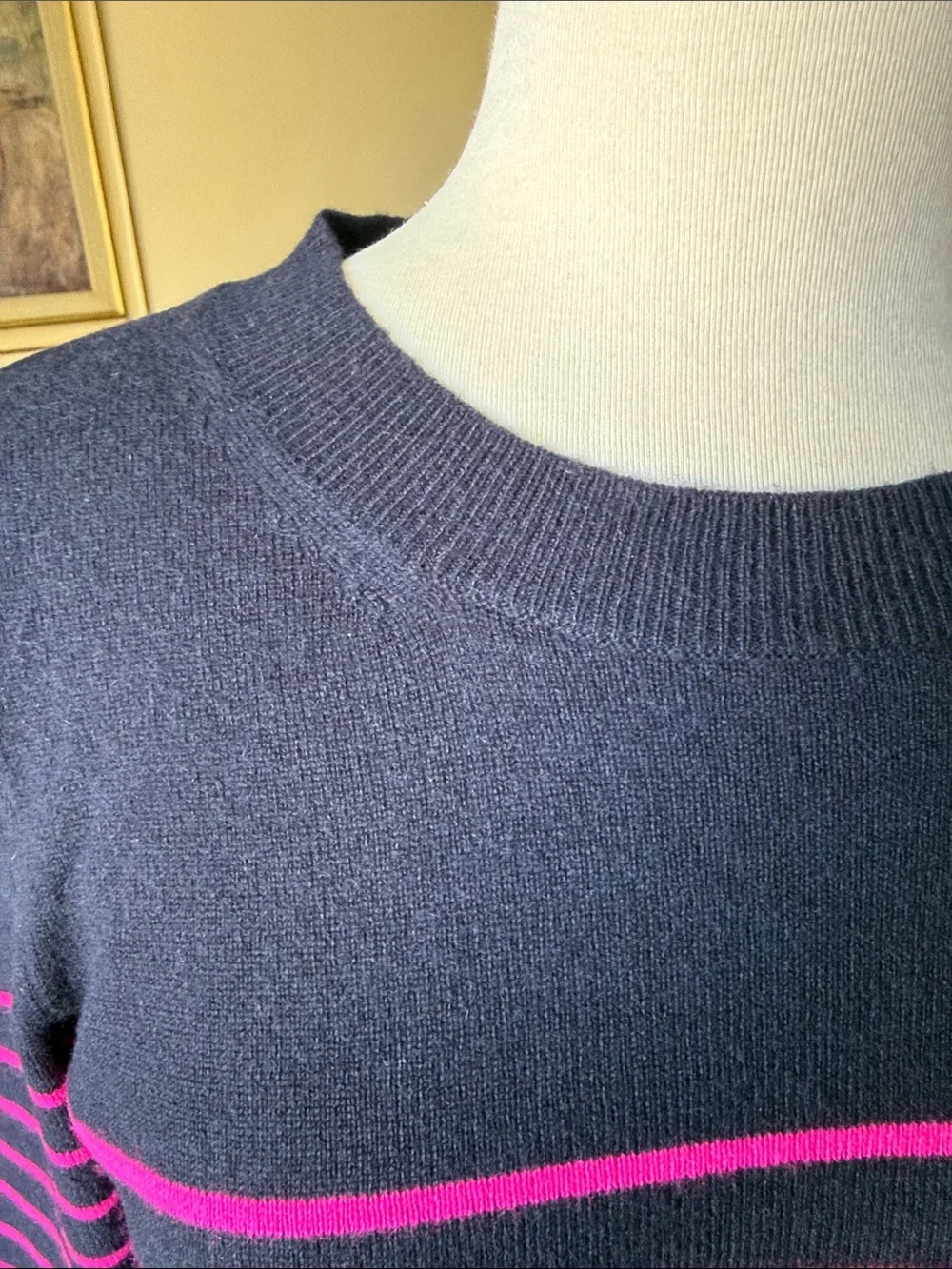 J. Crew Cashmere Crewneck Striped Sweater in Navy and Pink